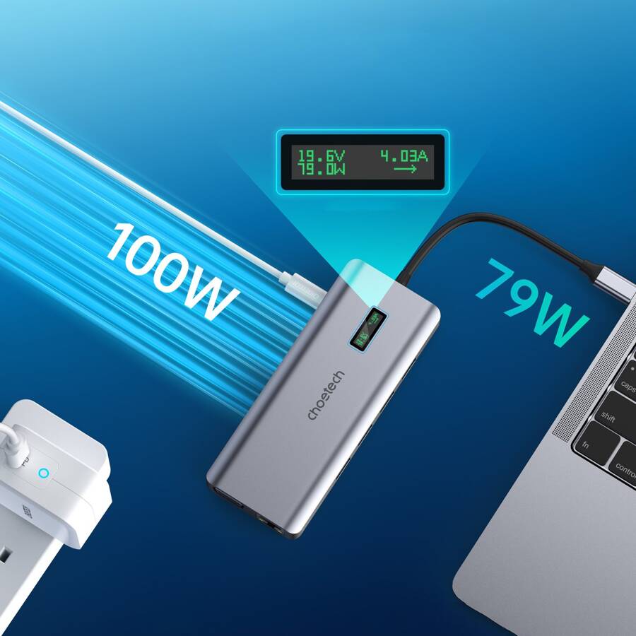 Choetech HUB wielofunkcyjny z wyświetlaczem 12w1 USB-C do USB-C / USB-A / HDMI / VGA / AUX / SD / TF szary (HUB-M26)