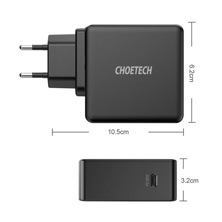 Choetech szybka ładowarka sieciowa USB Typ C PD 60W 3A czarny (Q4004-EU)