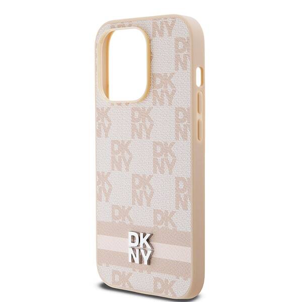 DKNY DKHCP14LPCPTSSP iPhone 14 Pro 6.1" różowy/pink hardcase Leather Checkered Mono Pattern & Printed Stripes