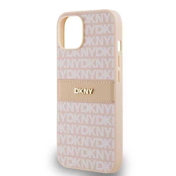 DKNY DKHCP14SPRTHSLP iPhone 14 / 15 / 13 6.1" różowy/pink hardcase Leather Mono Stripe & Metal Logo