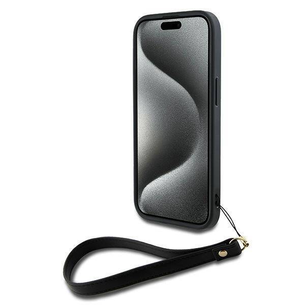 DKNY DKHCP15SPBSWSK iPhone 15 / 14 /13 6.1" czarny/black hardcase Wrist Strap Stock Logo