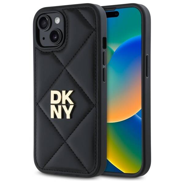 DKNY DKHCP15SPQDSLK iPhone 15 6.1"        czarny/black Quilted Stack Logo