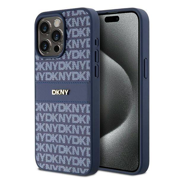 DKNY DKHCP15XPRTHSLB iPhone 15 Pro Max 6.7" niebieski/blue hardcase Leather Mono Stripe & Metal Logo