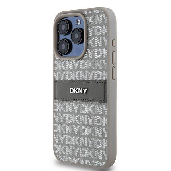 DKNY DKHCP15XPRTHSLE iPhone 15 Pro Max 6.7" beżowy/beige hardcase Leather Mono Stripe & Metal Logo