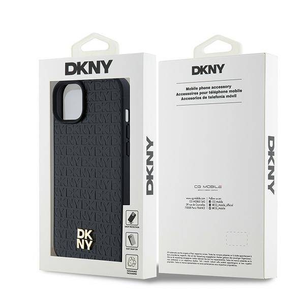 DKNY DKHMP15MPSHRPSK iPhone 15 Plus / 14 Plus 6.7" czarny/black hardcase Leather Monogram Pattern Metal Logo MagSafe