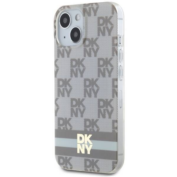 DKNY DKHMP15SHCPTSE iPhone 15 / 14 / 13 6.1" beżowy/beige hardcase IML Checkered Mono Pattern & Printed Stripes MagSafe