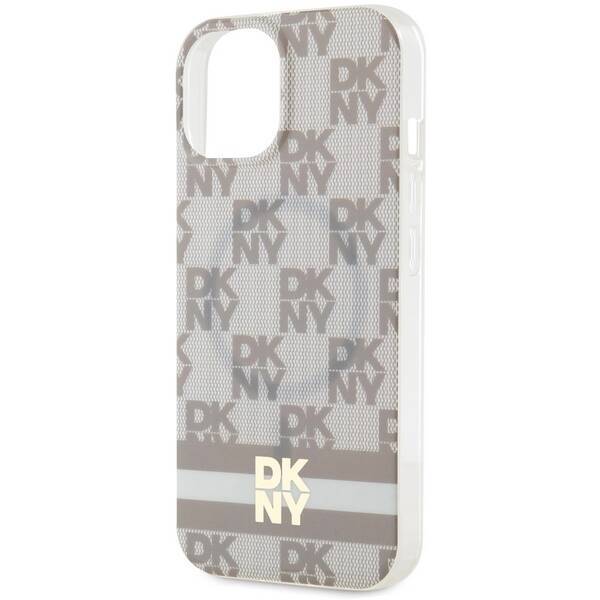 DKNY DKHMP15SHCPTSE iPhone 15 / 14 / 13 6.1" beżowy/beige hardcase IML Checkered Mono Pattern & Printed Stripes MagSafe