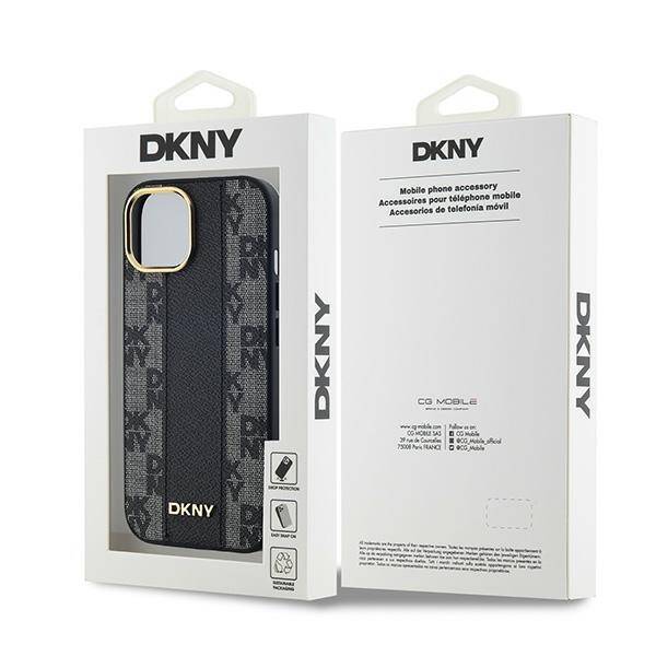 DKNY DKHMP15SPCPVSLK iPhone 15 / 14 / 13 6.1" czarny/black hardcase Leather Checkered Mono Pattern MagSafe