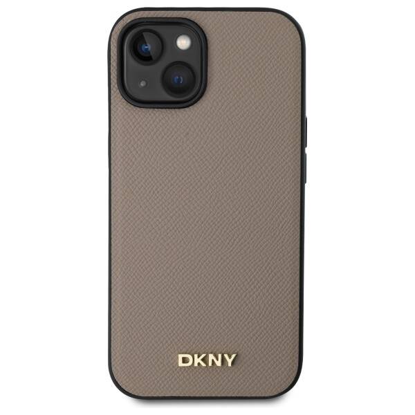 DKNY DKHMP15SPGHLME iPhone 15 6.1"        beżowy/beige hardcase Grained Metal Logo MagSafe