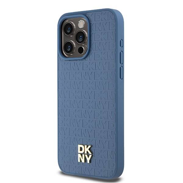 DKNY DKHMP15XPSHRPSB iPhone 15 Pro Max 6.7" niebieski/blue hardcase Leather Monogram Pattern Metal Logo MagSafe