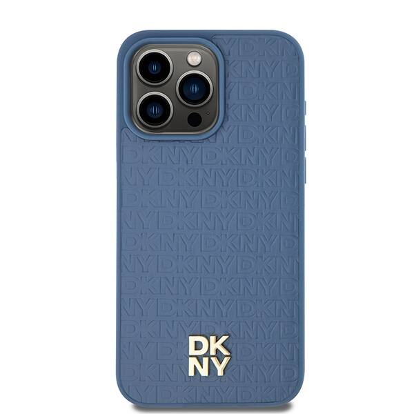 DKNY DKHMP15XPSHRPSB iPhone 15 Pro Max 6.7" niebieski/blue hardcase Leather Monogram Pattern Metal Logo MagSafe