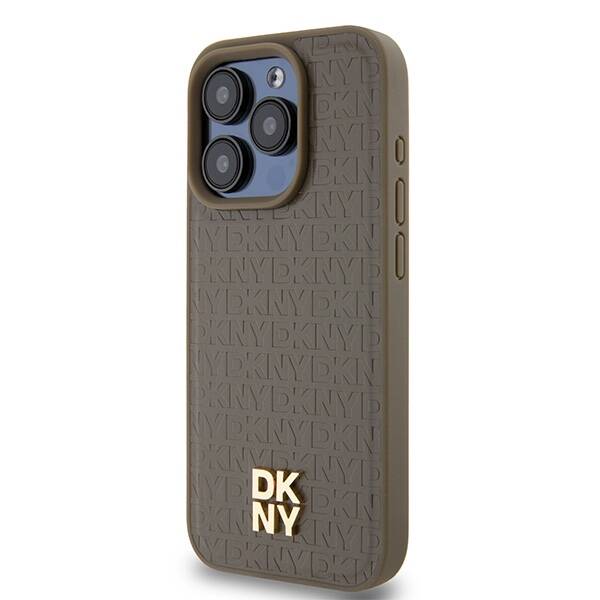 DKNY DKHMP15XPSHRPSW iPhone 15 Pro Max 6.7" brown/brown hardcase Leather Pattern Metal Logo MagSafe