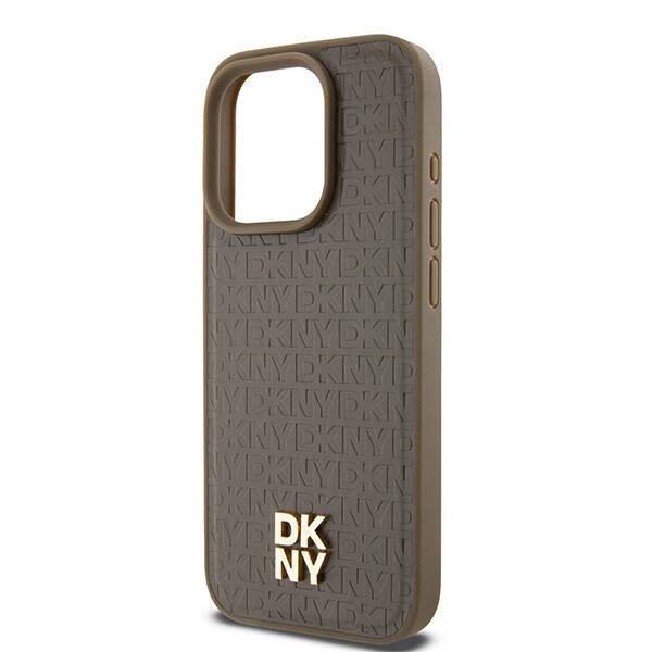 DKNY DKHMP15XPSHRPSW iPhone 15 Pro Max 6.7" brown/brown hardcase Leather Pattern Metal Logo MagSafe