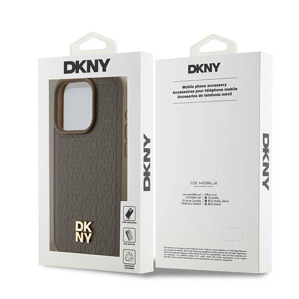 DKNY DKHMP15XPSHRPSW iPhone 15 Pro Max 6.7" brown/brown hardcase Leather Pattern Metal Logo MagSafe