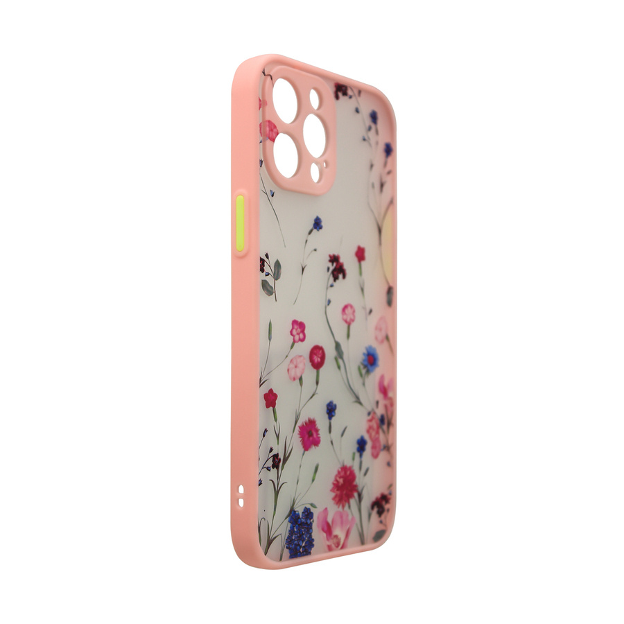 Design Case etui do iPhone 13 Pro Max pokrowiec w kwiaty różowy