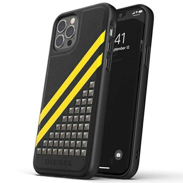 Diesel Moulded Case Premium Leather Studs and Stri iPhone 12/12 Pro czarno-żółty/black-yellow 44285