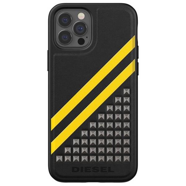 Diesel Moulded Case Premium Leather Studs and Stri iPhone 12/12 Pro czarno-żółty/black-yellow 44285