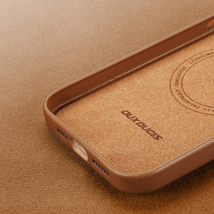 Dux Ducis Grit skórzane etui do iPhone 14 Pro Max elegancki pokrowiec ze sztucznej skóry (kompatybilne z MagSafe) brązowy