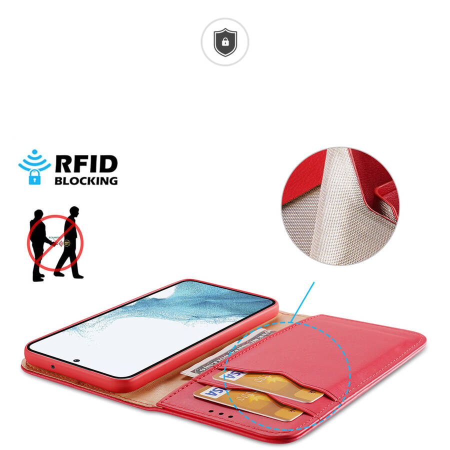 Dux Ducis Hivo etui Samsung Galaxy S23 pokrowiec z klapką portfel podstawka blokada RFID czerwone