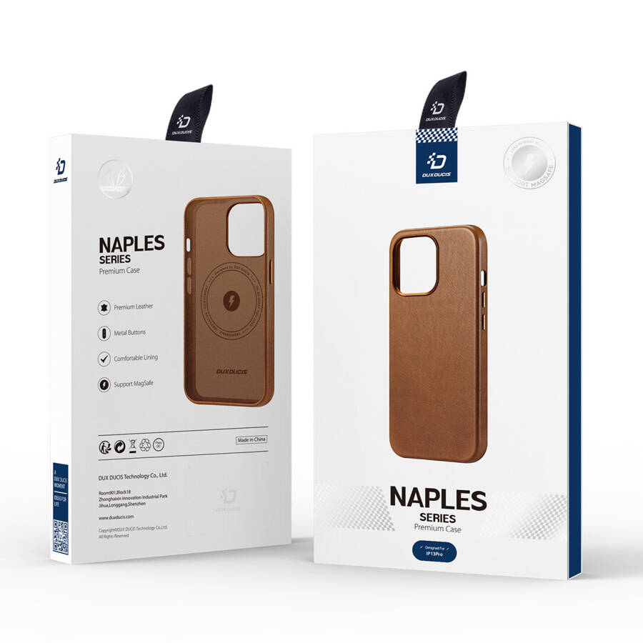Dux Ducis Naples etui do iPhone 13 Pro skórzany pokrowiec (kompatybilny z MagSafe) brązowy
