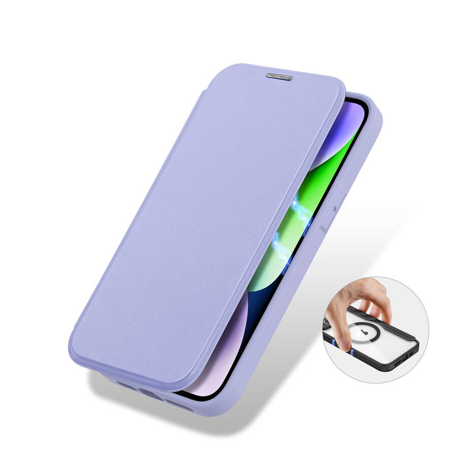 Dux Ducis Skin X Pro etui iPhone 14 Plus magnetyczny pokrowiec MagSafe z klapką fioletowy