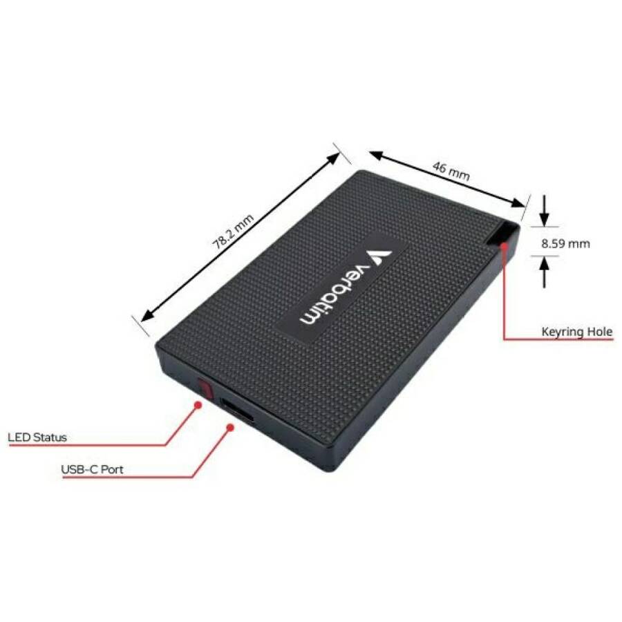 Dysk Zewnętrzny Verbatim Metal Mini SSD   512GB USB-C 3.2 + kabel USB-C/USB-C-USB-A metalowy/metal 32030