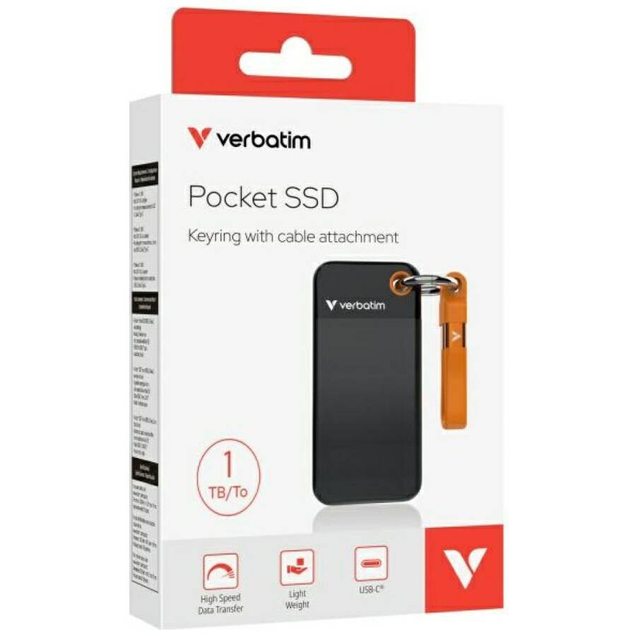 Dysk Zewnętrzny Verbatim Pocket SSD 1TB   - brelok do kluczy z kablem USB 3.2 gen.2 czarno-pomarańczowy/black-orange 32193