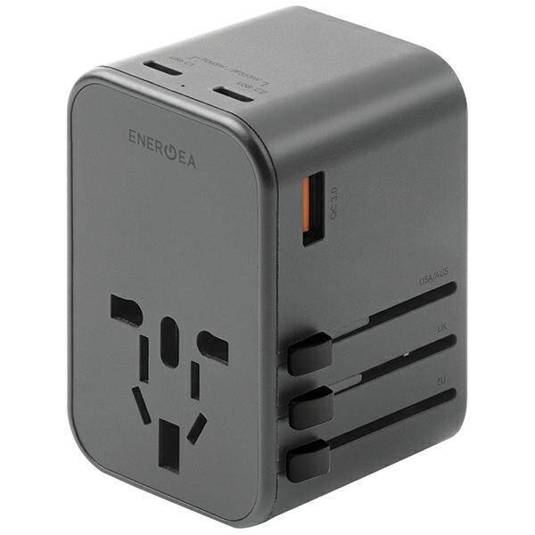 ENERGEA ład. siec. 1xUSB+2xUSB-C PD-PPS-QC 3.0 65W 1A2C adapter 4w1 US/UA/EU/UK szary/gunmetal Travelworld Adapter GaN65W