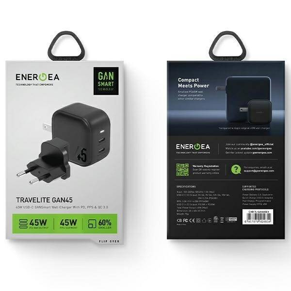 ENERGEA ład. siec. 2xUSB-C PD-PPS 45W 2C czarny/black US+EU Travelite GAN45