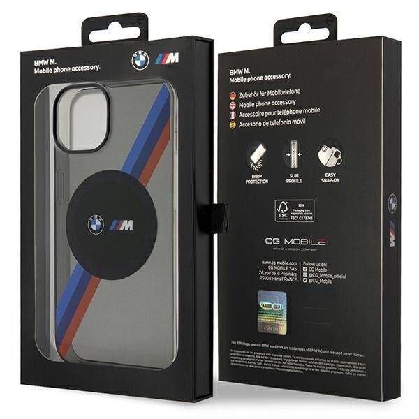 ETUI BMW BMHMP14SHDTK IPHONE 14 / 15 / 13 6.1" SZARY/GREY TRICOLOR STRIPES MAGSAFE