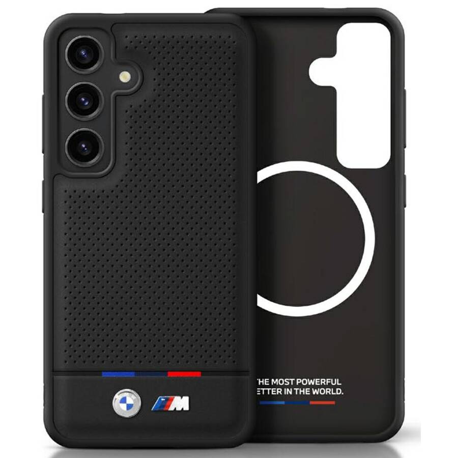 Etui BMW Leather Tricolor Stripe MagSafe  do Samsung Galaxy S25 czarny