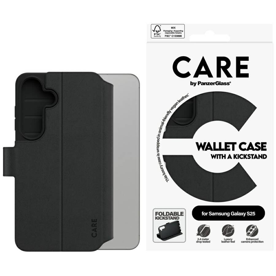 Etui CARE by PanzerGlass Feature Wallet   Kickstand do Samsung Galaxy S25 czarny