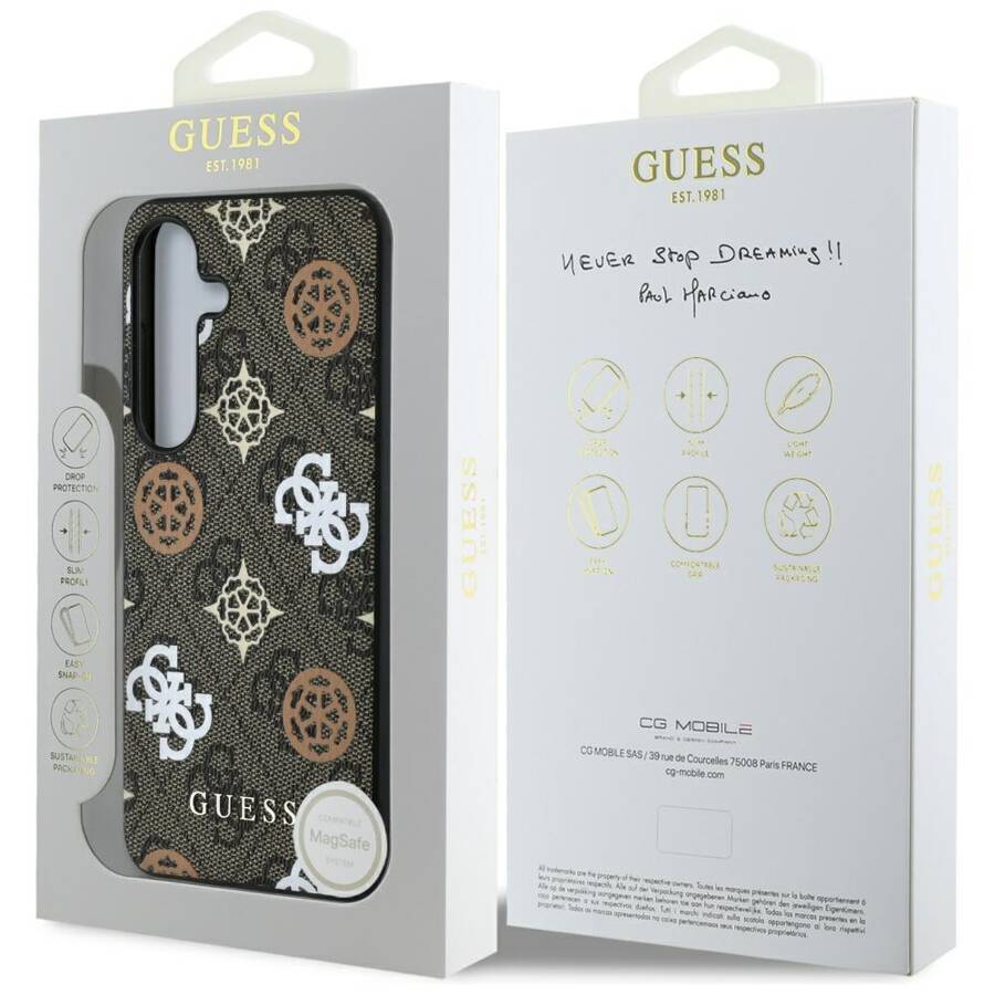 Etui Guess 4G Printed Colored Peony       Pattern MagSafe do Samsung Galaxy S25 brązowy