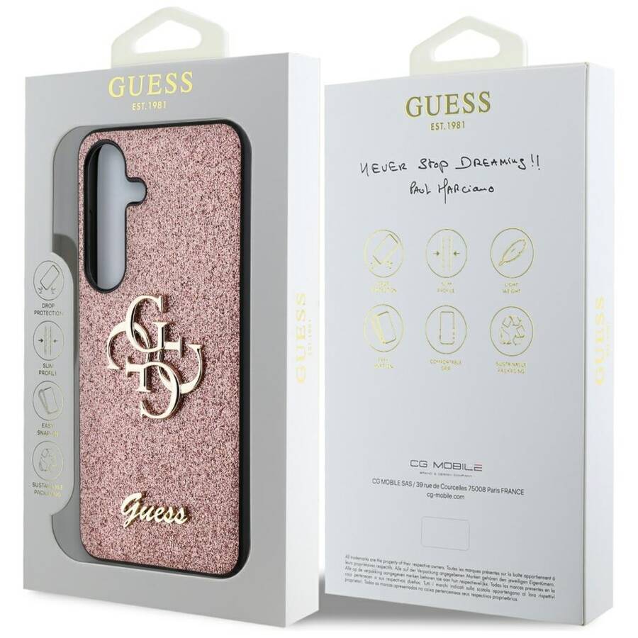 Etui Guess Fixed Glitter Big 4G Metal     Logo do Samsung Galaxy S25 różowy