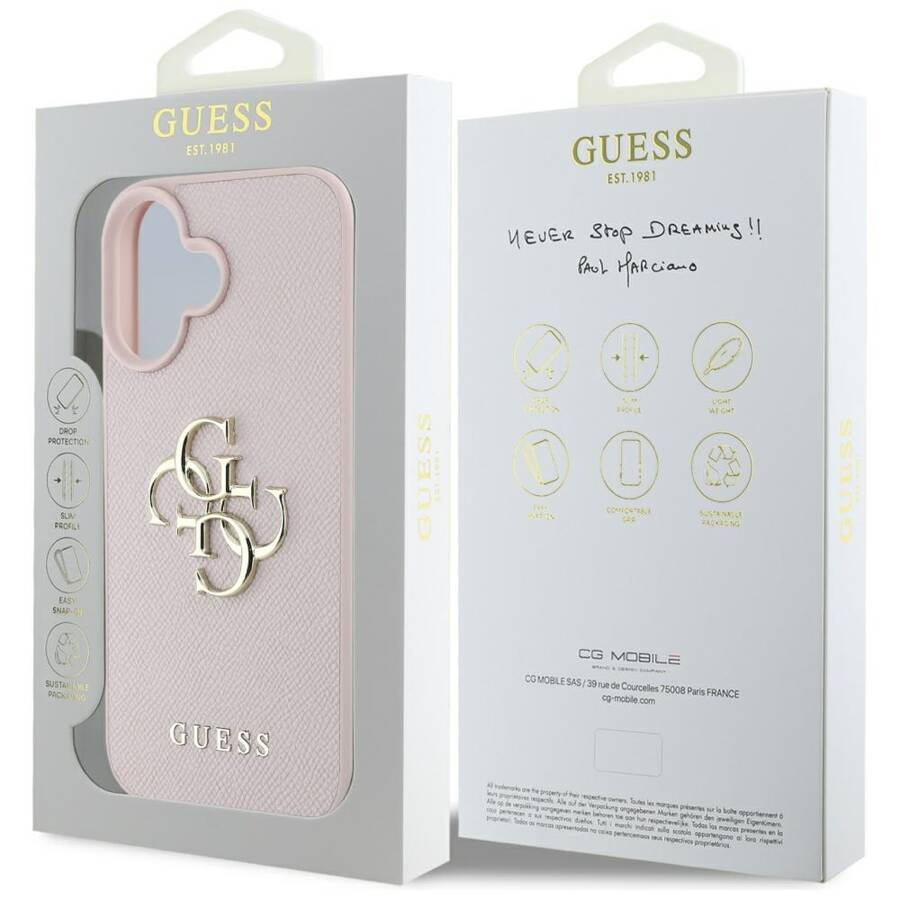 Etui Guess Grained Big 4G Logo Small      Classic Logo do iPhone 16 różowy