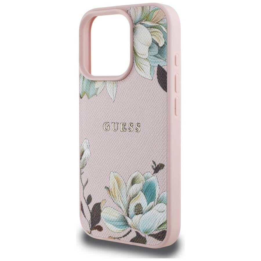 Etui Guess Grained Printed Flower         Pattern MagSafe do iPhone 16 Pro Max różowy