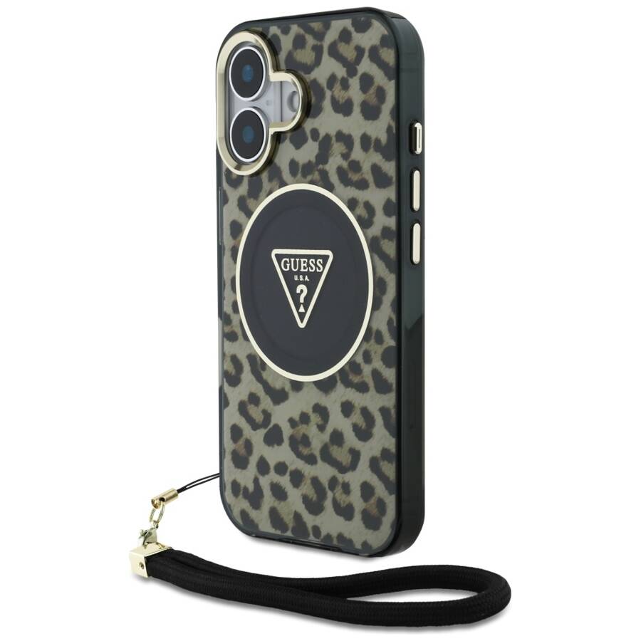 Etui Guess HC IML Leopard Triangle Cord   Strap do iPhone 16 MagSafe brązowy