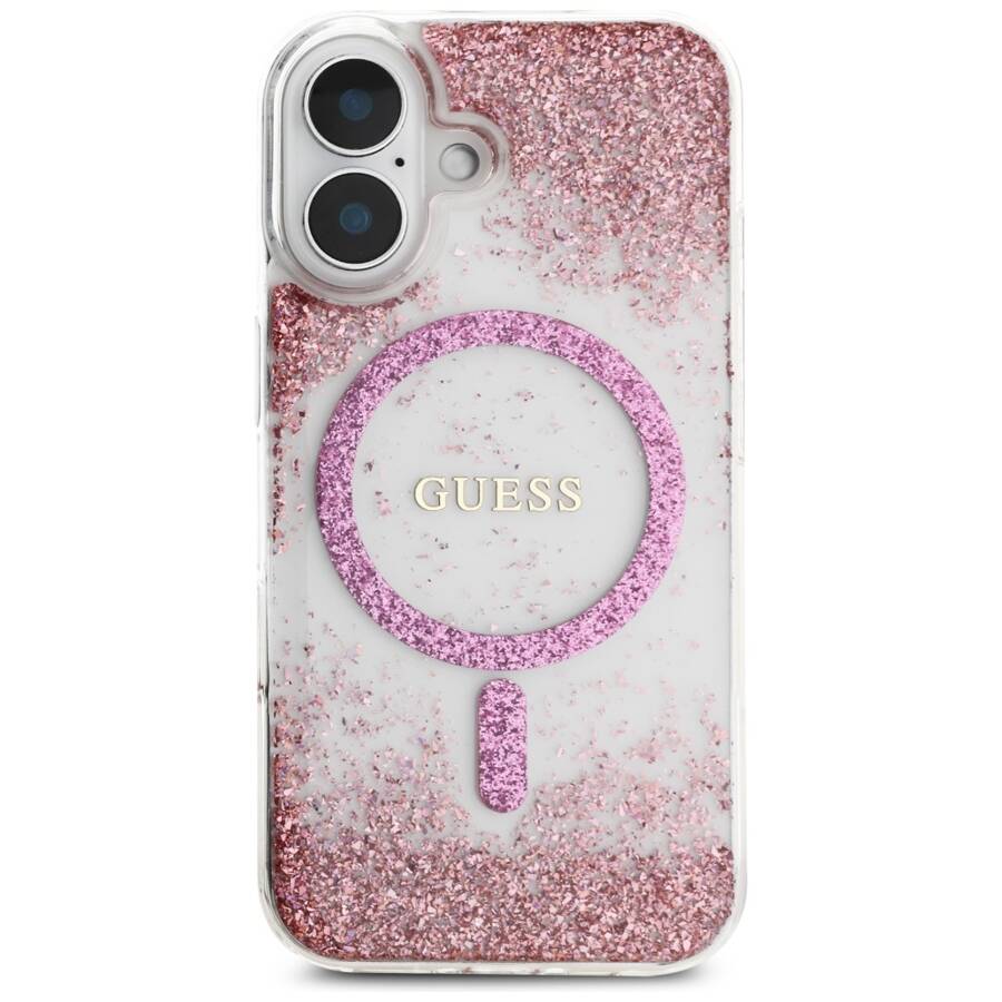 Etui Guess HC Resin Bottom Glitter do     iPhone 16 MagSafe różowy