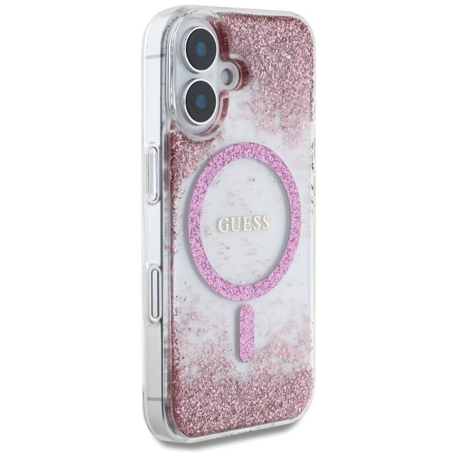 Etui Guess HC Resin Bottom Glitter do     iPhone 16 MagSafe różowy