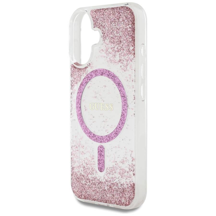 Etui Guess HC Resin Bottom Glitter do     iPhone 16 MagSafe różowy