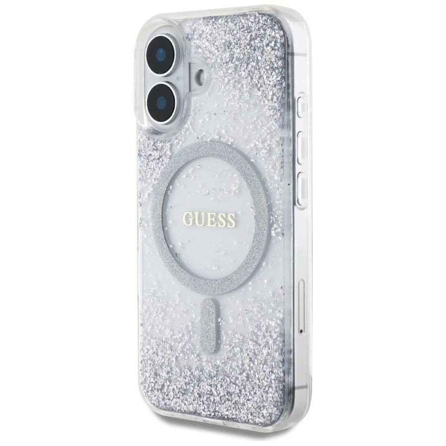 Etui Guess HC Resin Bottom Glitter do     iPhone 16 MagSafe srebrny