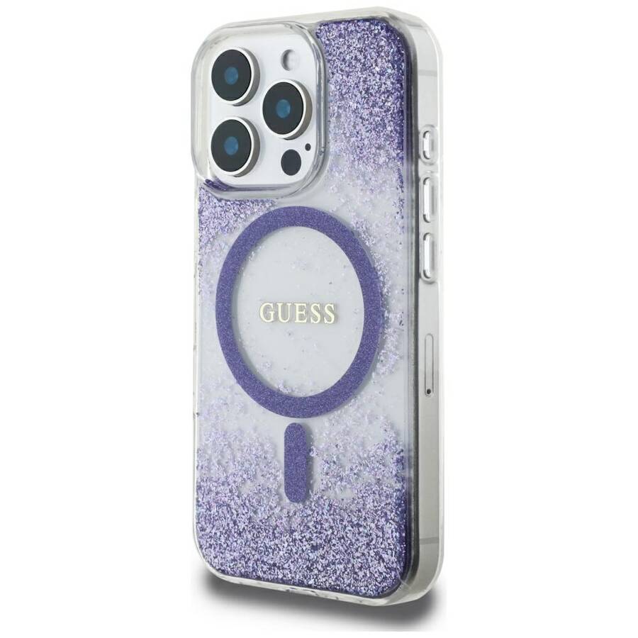 Etui Guess HC Resin Bottom Glitter do     iPhone 16 Pro MagSafe fioletowy