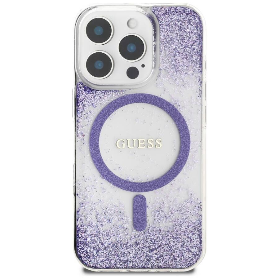 Etui Guess HC Resin Bottom Glitter do     iPhone 16 Pro MagSafe fioletowy