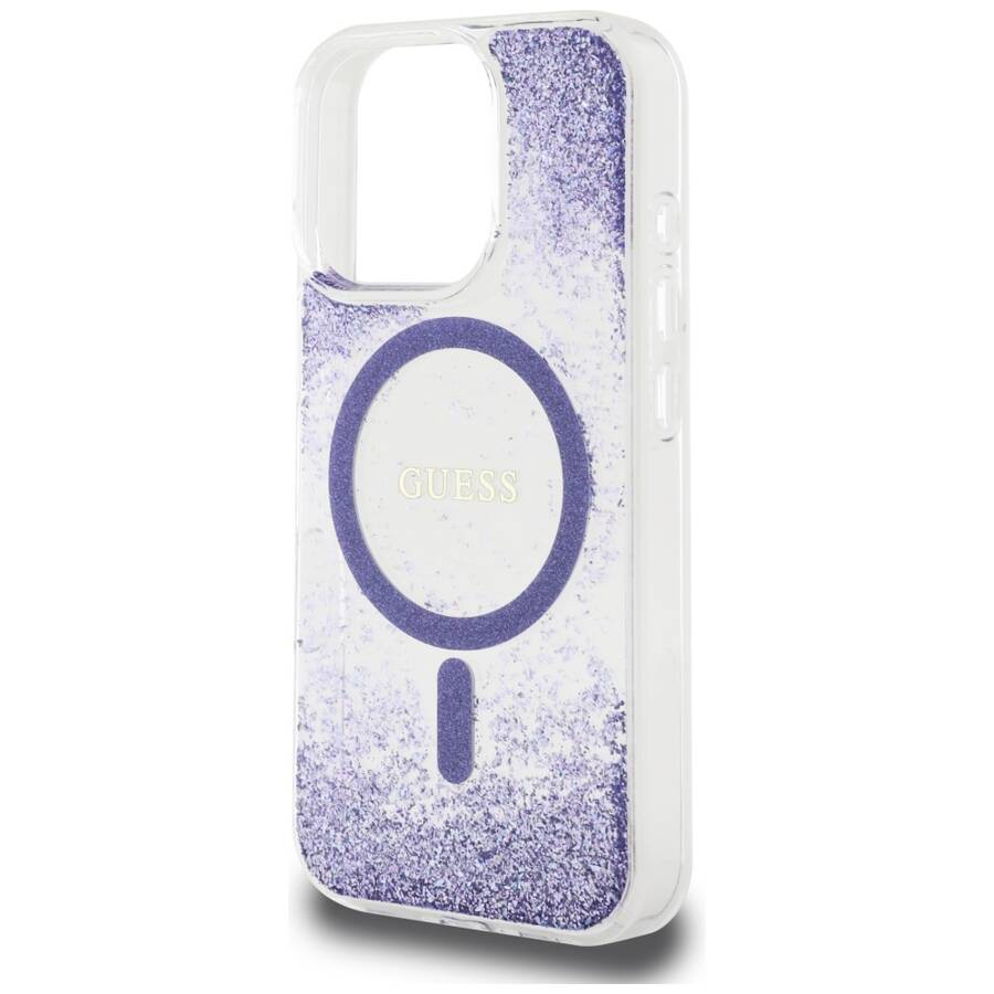 Etui Guess HC Resin Bottom Glitter do     iPhone 16 Pro MagSafe fioletowy