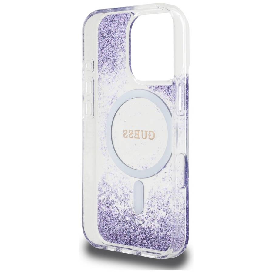 Etui Guess HC Resin Bottom Glitter do     iPhone 16 Pro MagSafe fioletowy