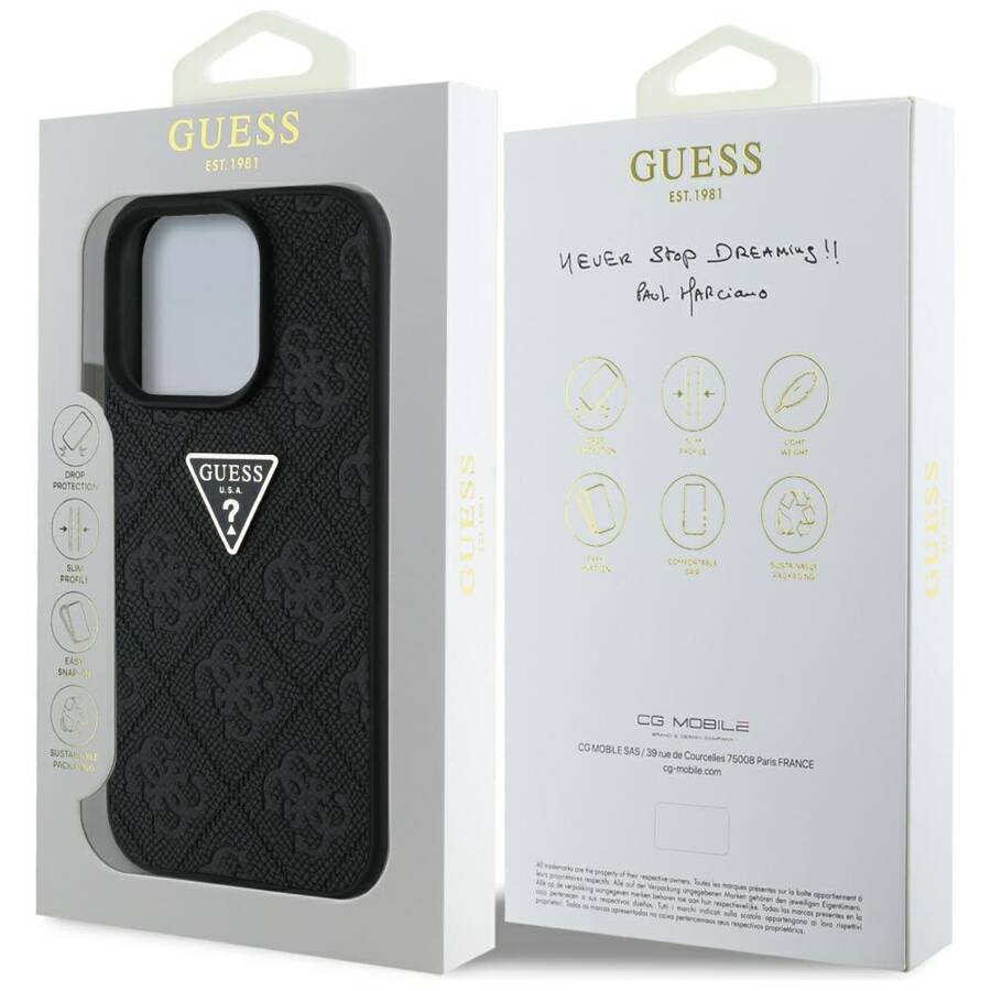 Etui Guess Hot Stamp 4G Pattern Triangle  Metal Logo do iPhone 16 Pro czarny