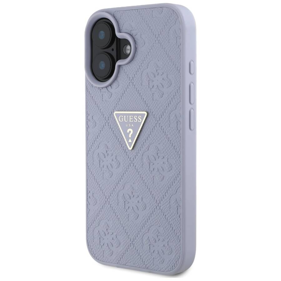 Etui Guess Hot Stamp 4G Pattern Triangle  Metal Logo do iPhone 16 fioletowy