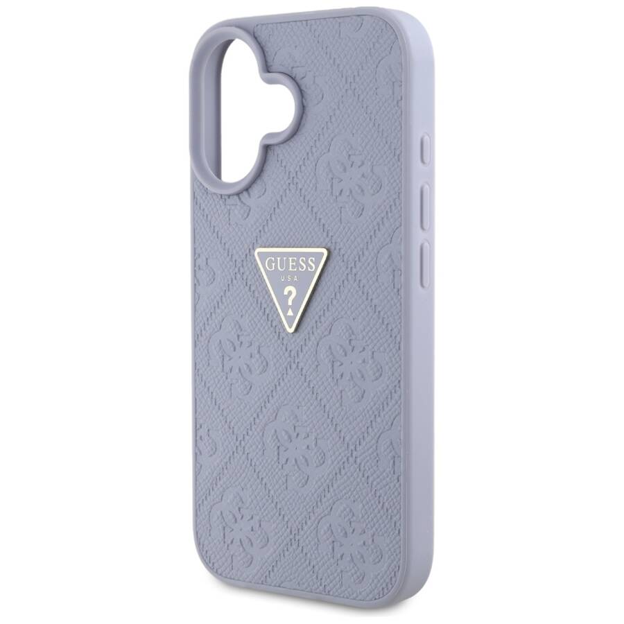 Etui Guess Hot Stamp 4G Pattern Triangle  Metal Logo do iPhone 16 fioletowy