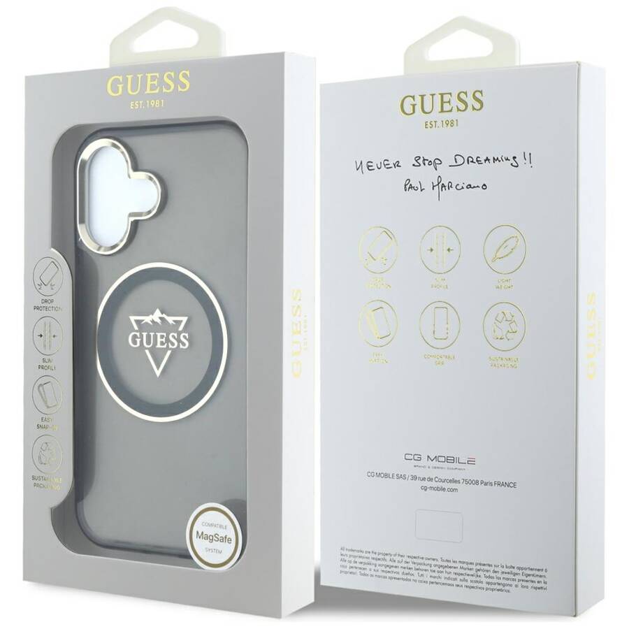 Etui Guess IML Metal Mountain Logo        MagSafe do iPhone 16 czarny