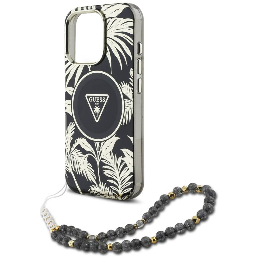 Etui Guess Palm Trees Triangle Pearl      Strap MagSafe do iPhone 16  Pro Max czarny